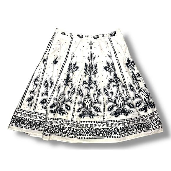Talbots Black White Floral A-Line Skirt Women’s Size 10 Cotton Lined Midi Boho - Picture 1 of 8
